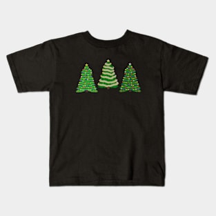 Festive Christmas Trees Trio (Black Background) Kids T-Shirt
